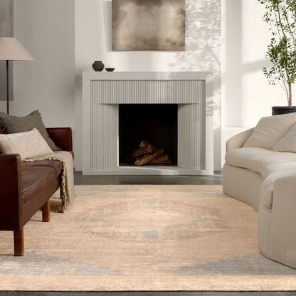Edage Kayell EDA01 Rug by Vibe by Jaipur Living in tan, blue. Made from 70% jute, 30% polyester in a unique style.