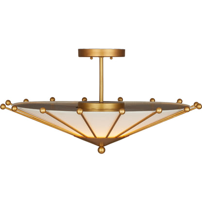Epoch Semi-Flush Mount by Currey and Company in contemporary gold leaf, sugar white. Made from wrought iron in a modern style.
