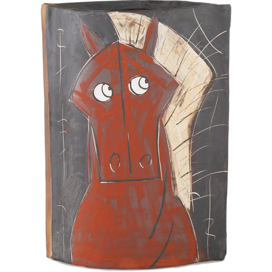 Artistic Horse Vase by Currey and Company in red, black, off-white. Made from porcelain in a modern style.