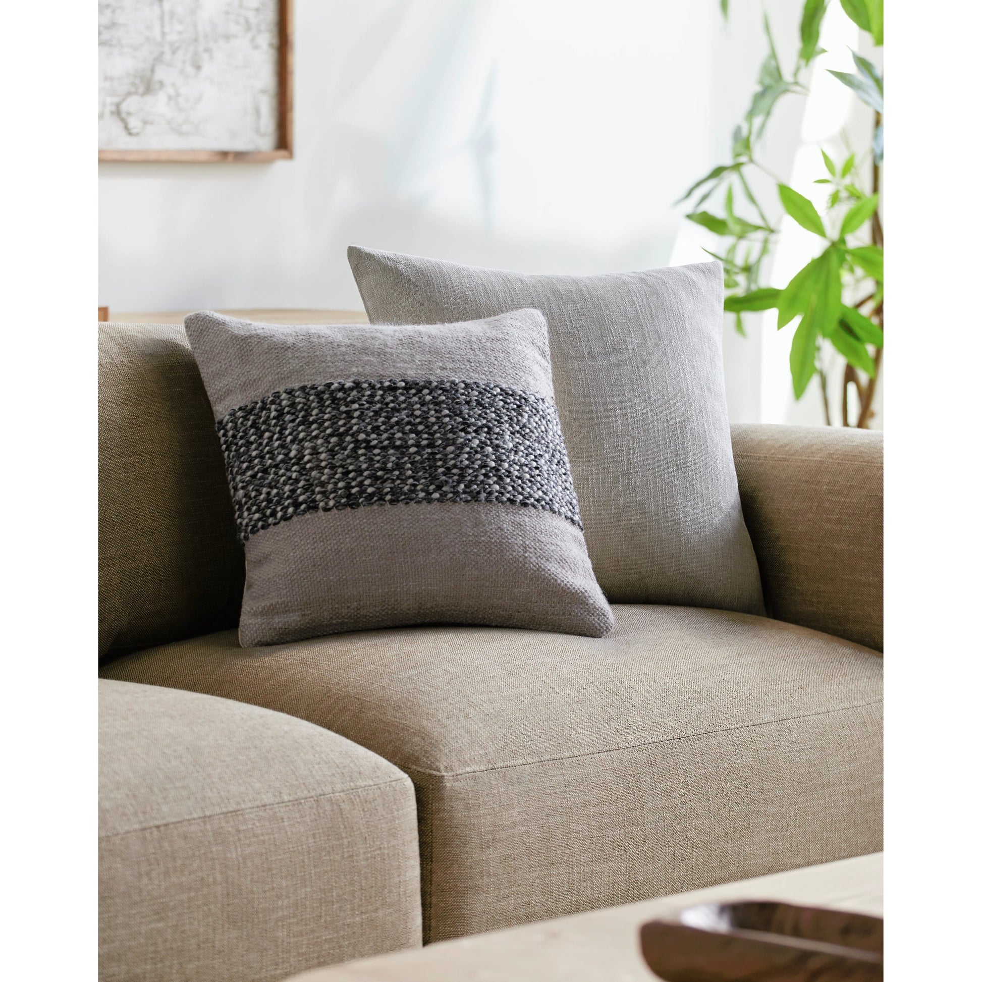 Edward Accent Pillow - 487392 by Surya in silver, metallic - silver, off-white, light silver, nickel, sage, ink. Made from polyester, cotton in a modern style.
