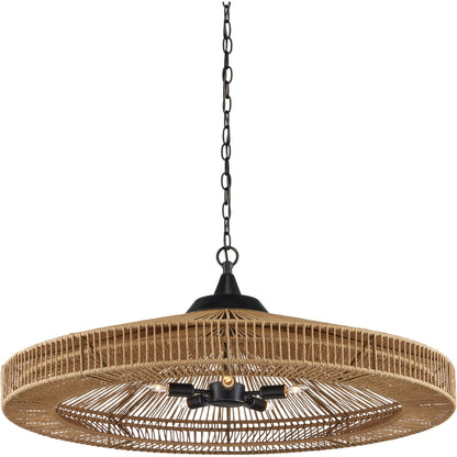 Maldives Chandelier by Currey and Company in natural, satin black. Made from wrought iron, kraft paper twine in a coastal style.