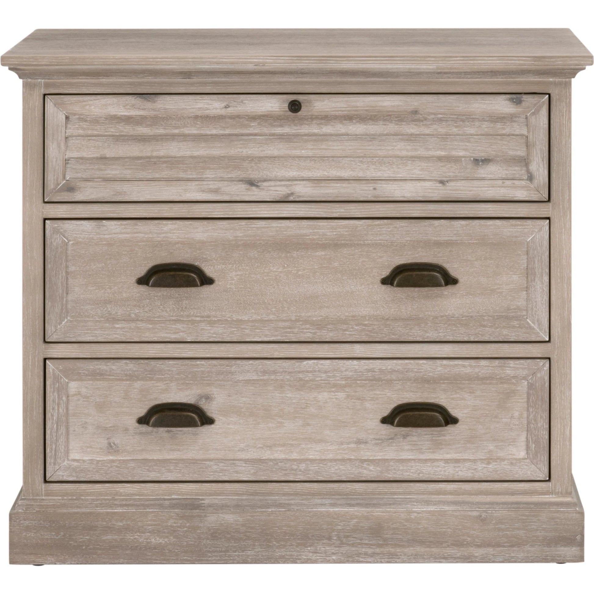 Eden 3-Drawer Nightstand by Essentials For Living in natural gray acacia. Made from solid acacia wood, acacia veneer, mdf, plywood, solid rubberwood, metal in a traditional style.