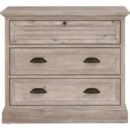 Eden 3-Drawer Nightstand by Essentials For Living in natural gray acacia. Made from solid acacia wood, acacia veneer, mdf, plywood, solid rubberwood, metal in a traditional style.