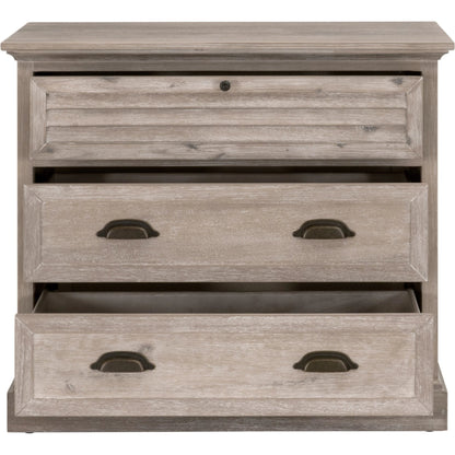 Eden 3-Drawer Nightstand by Essentials For Living in natural gray acacia. Made from solid acacia wood, acacia veneer, mdf, plywood, solid rubberwood, metal in a traditional style.