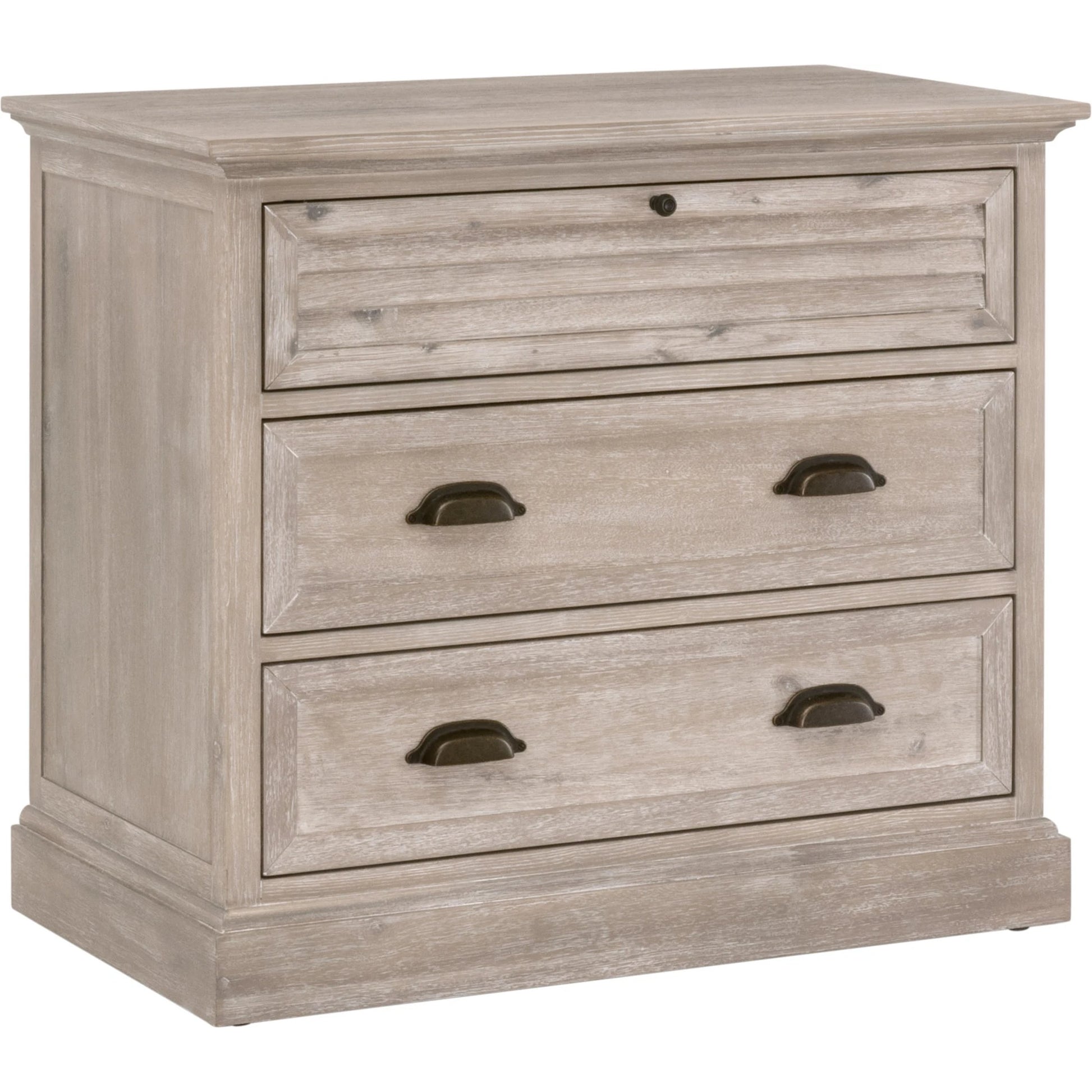 Eden 3-Drawer Nightstand by Essentials For Living in natural gray acacia. Made from solid acacia wood, acacia veneer, mdf, plywood, solid rubberwood, metal in a traditional style.