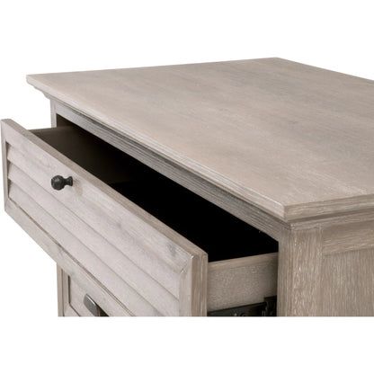 Eden 3-Drawer Nightstand by Essentials For Living in natural gray acacia. Made from solid acacia wood, acacia veneer, mdf, plywood, solid rubberwood, metal in a traditional style.