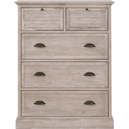 Eden High Chest by Essentials For Living in natural gray acacia. Made from solid acacia wood, acacia veneer, mdf, plywood, solid rubberwood, metal in a traditional style.