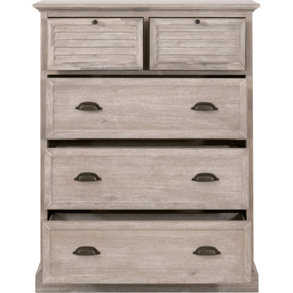 Eden High Chest by Essentials For Living in natural gray acacia. Made from solid acacia wood, acacia veneer, mdf, plywood, solid rubberwood, metal in a traditional style.