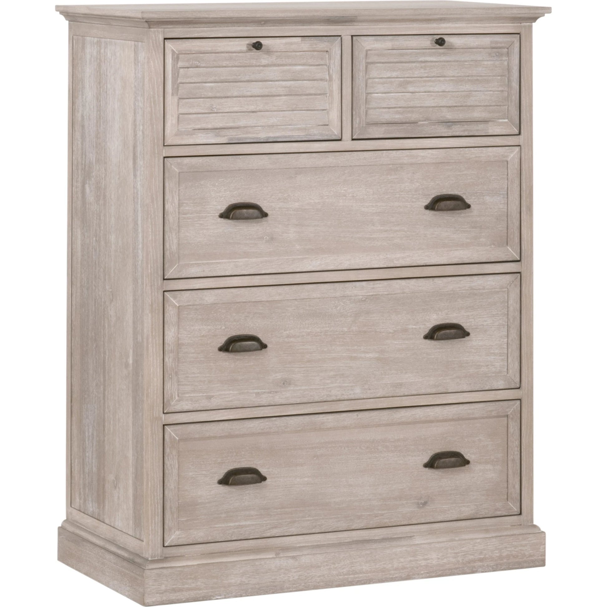 Eden High Chest by Essentials For Living in natural gray acacia. Made from solid acacia wood, acacia veneer, mdf, plywood, solid rubberwood, metal in a traditional style.