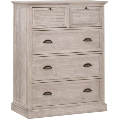 Eden High Chest by Essentials For Living in natural gray acacia. Made from solid acacia wood, acacia veneer, mdf, plywood, solid rubberwood, metal in a traditional style.