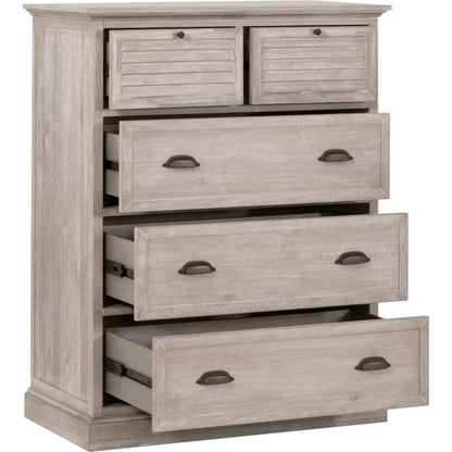 Eden High Chest by Essentials For Living in natural gray acacia. Made from solid acacia wood, acacia veneer, mdf, plywood, solid rubberwood, metal in a traditional style.