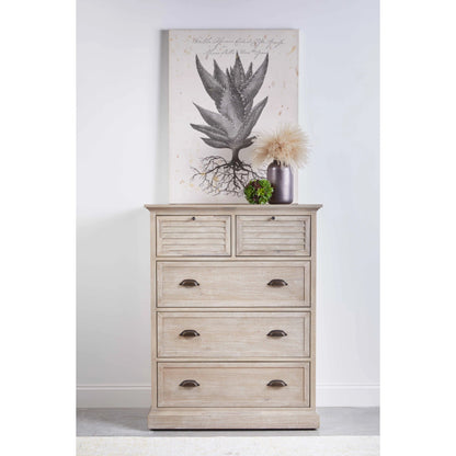 Eden High Chest by Essentials For Living in natural gray acacia. Made from solid acacia wood, acacia veneer, mdf, plywood, solid rubberwood, metal in a traditional style.