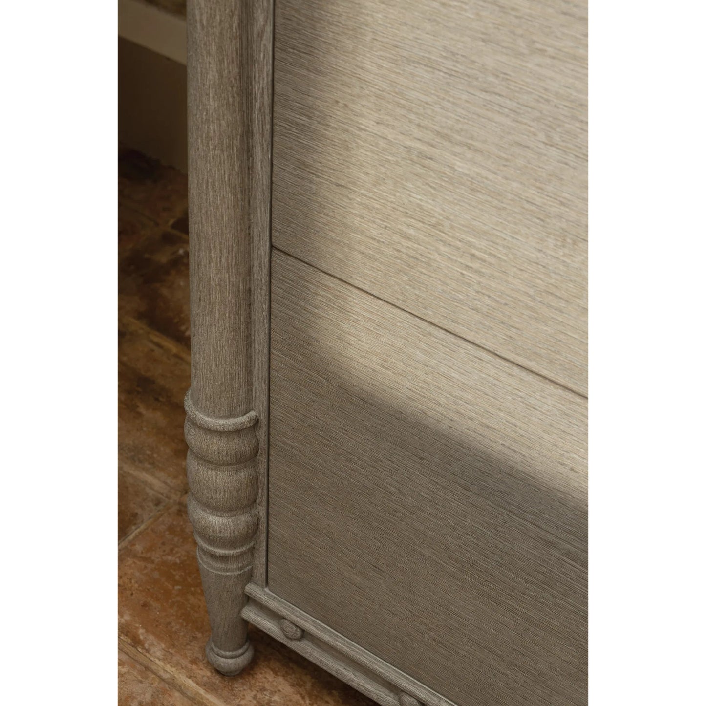 007 SI-2252703 | Closeup | Morris Dresser by Jonathan Charles in grey and greyed oak. Made from oak, oak veneer, aluminum, sycamore veneer in a traditional style.