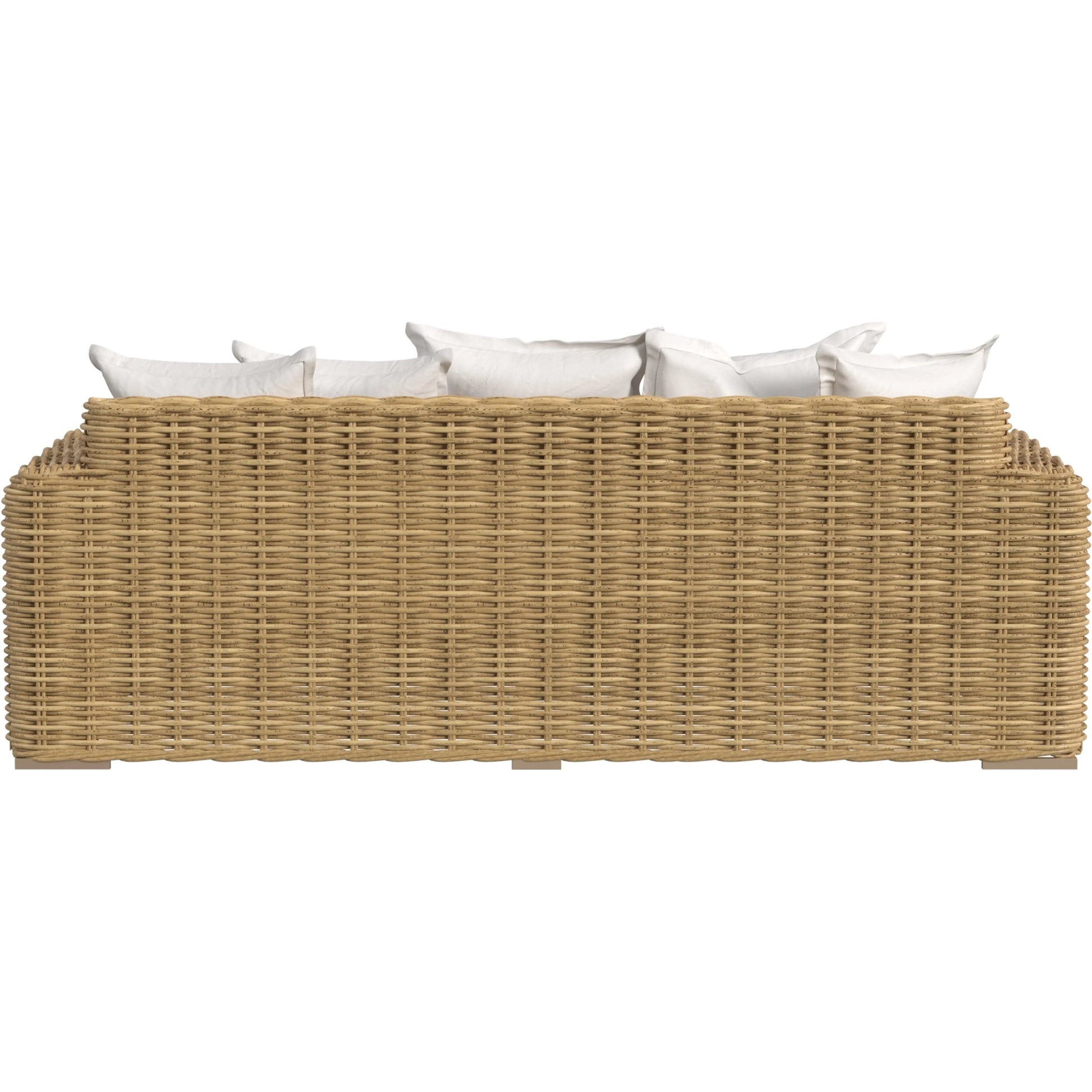 Playa Outdoor Loveseat by Sunset West in medium wood. Made from resin wicker in a rustic style.