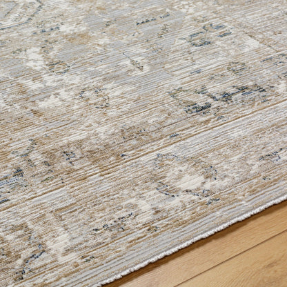 Edmonton EDO-2302 Rug by Livabliss in cream, tan, light gray, teal, dark blue. Made from face: 65% polypropylene, 35% polyester, warp: 100% jute in a unique style.