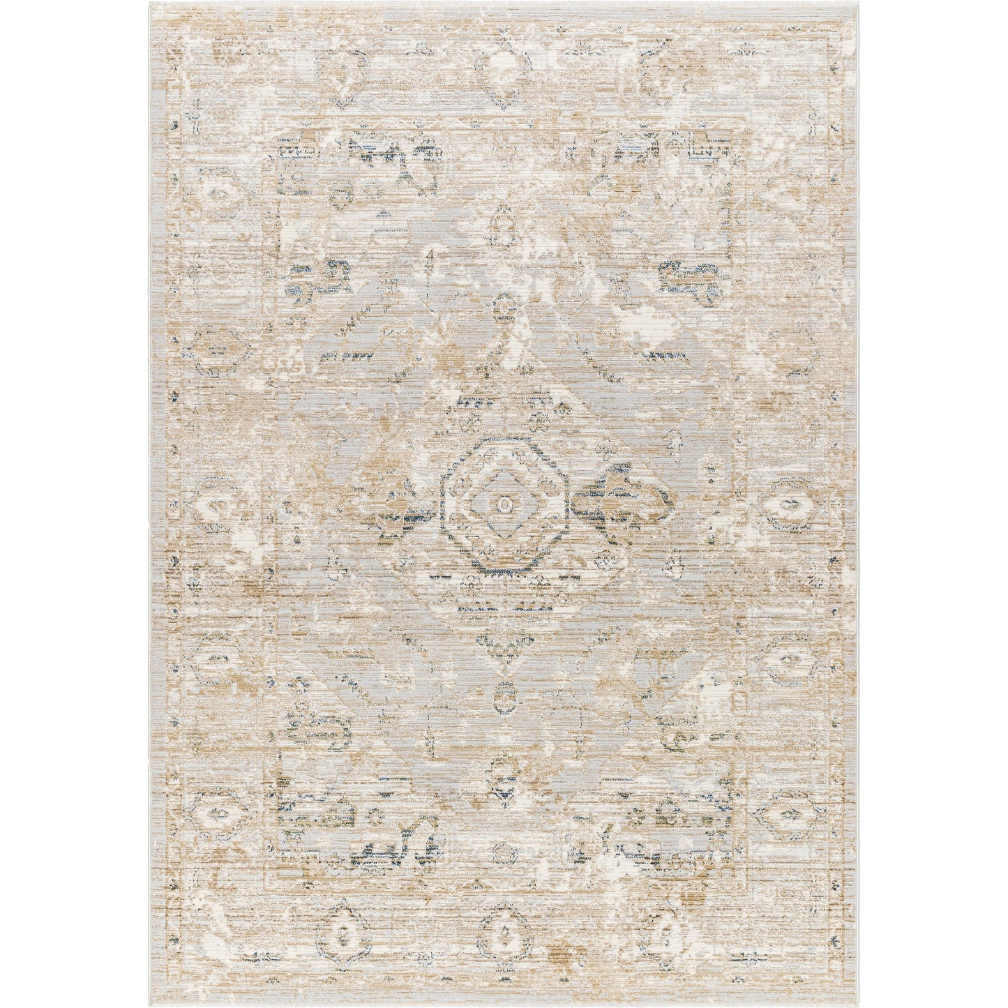 000 SI-2052273,SI-2052274,SI-2052275,SI-2052276,SI-2052277 | Primary Silo | Edmonton EDO-2302 Rug by Livabliss in cream, tan, light gray, teal, dark blue. Made from face: 65% polypropylene, 35% polyester, warp: 100% jute in a unique style.