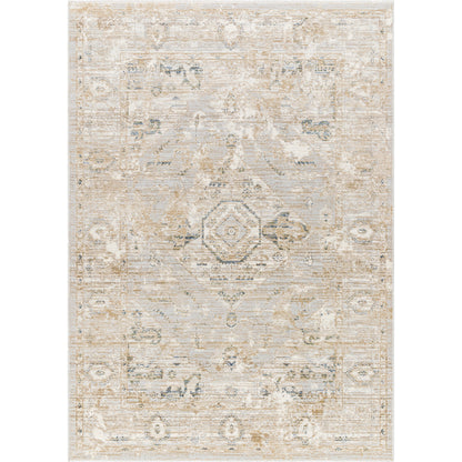 Edmonton EDO-2302 Rug by Livabliss in cream, tan, light gray, teal, dark blue. Made from face: 65% polypropylene, 35% polyester, warp: 100% jute in a unique style.