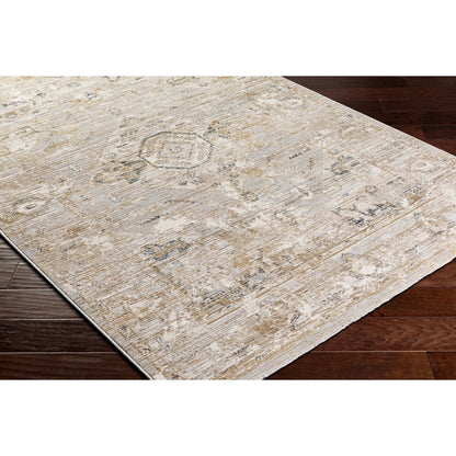 Edmonton EDO-2302 Rug by Livabliss in cream, tan, light gray, teal, dark blue. Made from face: 65% polypropylene, 35% polyester, warp: 100% jute in a unique style.