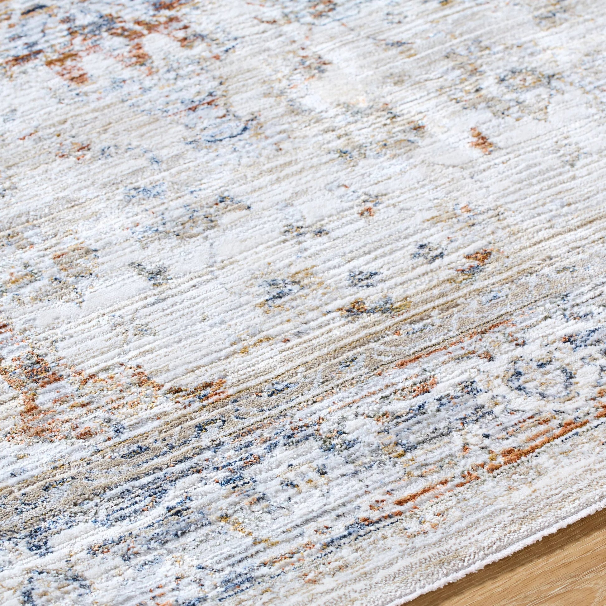 Edmonton Rug - 489767 by Livabliss in cream, tan, light gray, dark blue, burnt orange, mustard. Made from polypropylene, polyester in a unique style.