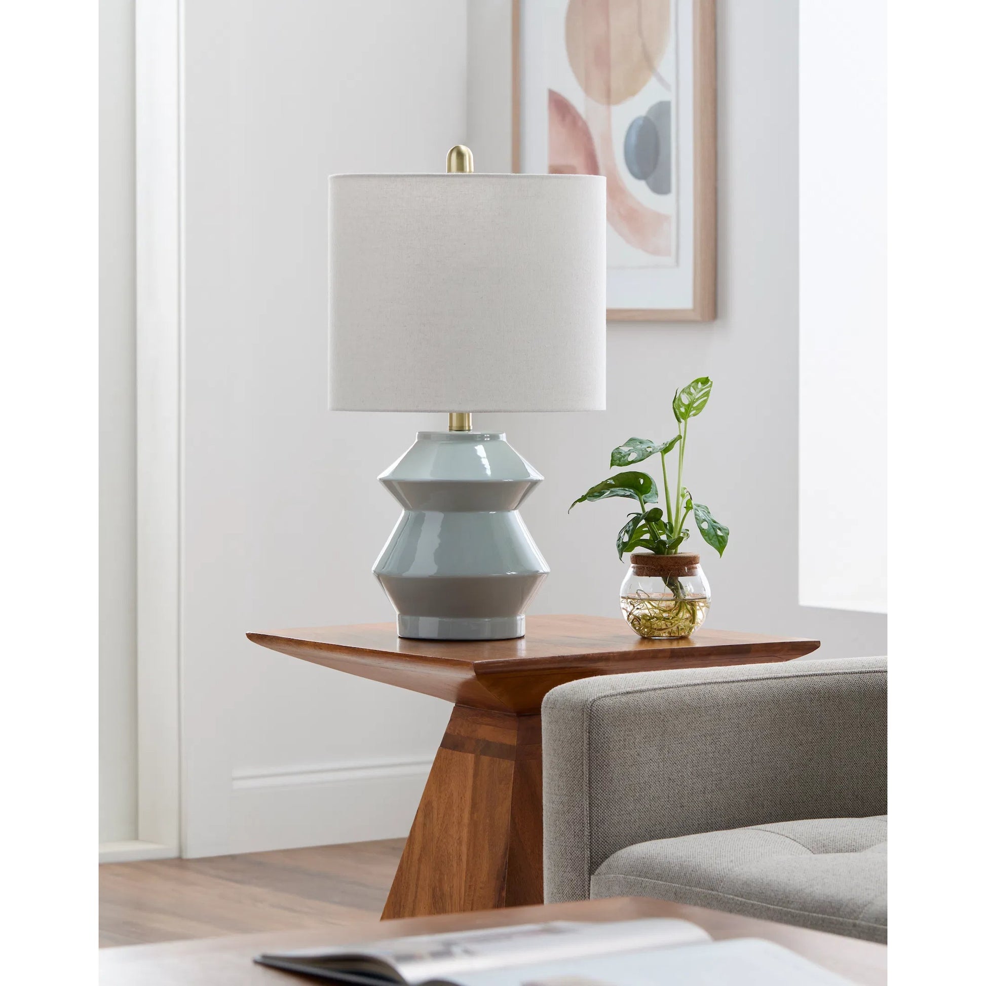 Edison Accent Table Lamp by Livabliss in glazed, plated. Made from ceramic, linen, polystyrene, iron in a modern style.