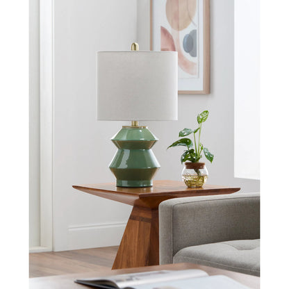 Edison Accent Table Lamp by Livabliss in glazed, plated. Made from ceramic, linen, polystyrene, iron in a modern style.