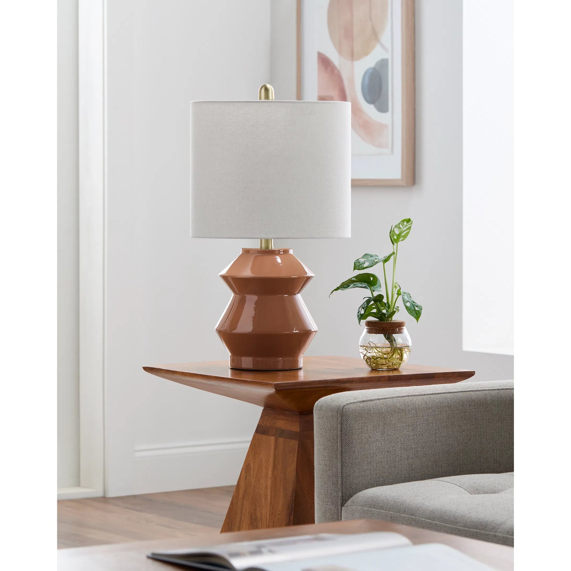 Edison Accent Table Lamp by Livabliss in glazed, plated. Made from ceramic, linen, polystyrene, iron in a modern style.