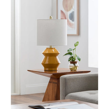 Edison Accent Table Lamp by Livabliss in glazed, plated. Made from ceramic, linen, polystyrene, iron in a modern style.