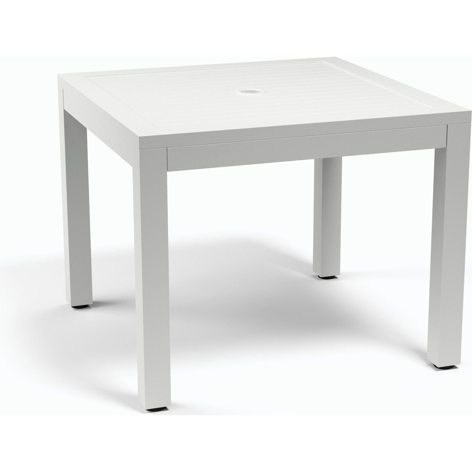 Naples Outdoor Square 36" Dining Table by Sunset West in white. Made from aluminum in a modern style.
