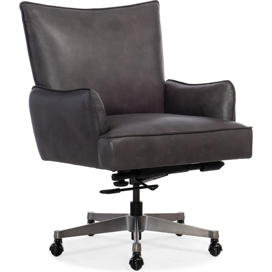 Quinn Executive Swivel Tilt Chair by Hooker Furniture in denovo thunder. Made from leather (semi-aniline top grain) in a transitional style.