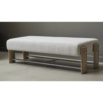 Modern Upholstered Ottoman Bench by Pulaski Furniture in light natural wood, gray metal. Made from oak veneers in a modern style.