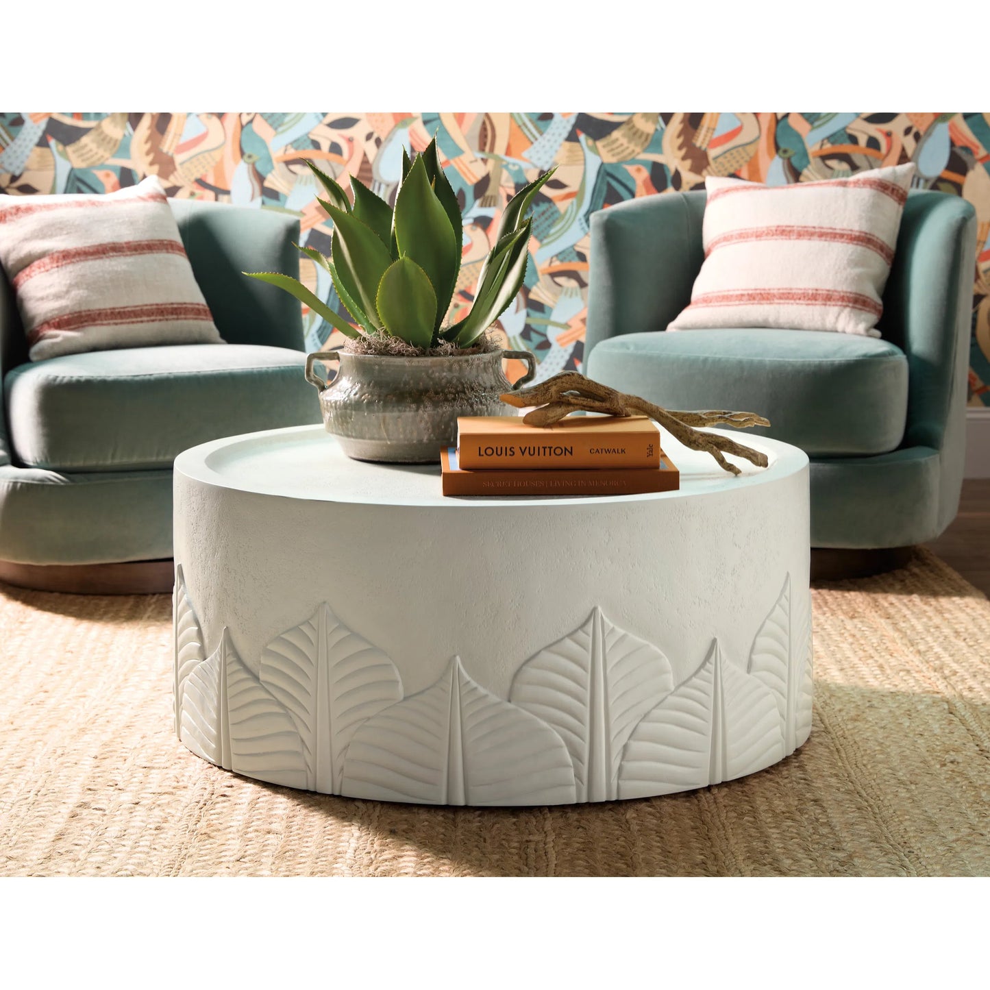 004 SI-2354011 | Lifestyle | Commerce and Market Amelia Round Cocktail Table by Hooker Furniture in white plaster. Made from wood, resin in a modern style.