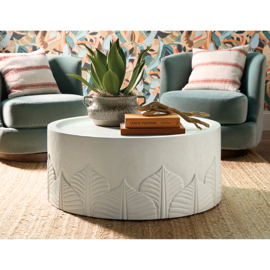 Commerce and Market Amelia Round Cocktail Table by Hooker Furniture in white plaster. Made from wood, resin in a unique style.