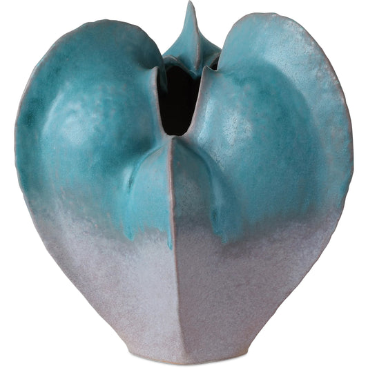 Free-Form Vase by Currey and Company in blue, dark gray. Made from porcelain in a unique style.