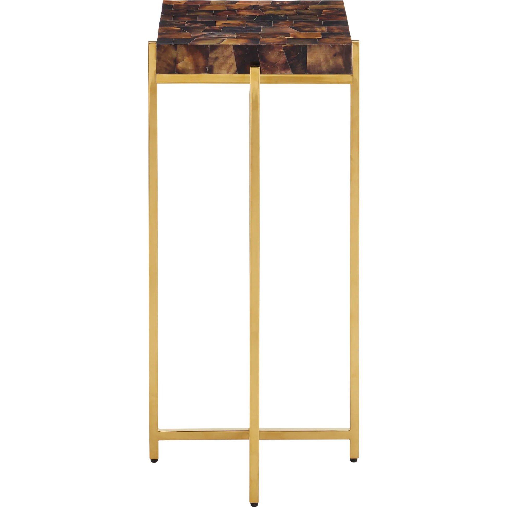 Casey Brown Accent Table by Currey and Company in natural, brass. Made from pen shell, stainless steel, engineered wood in a eclectic & global style.