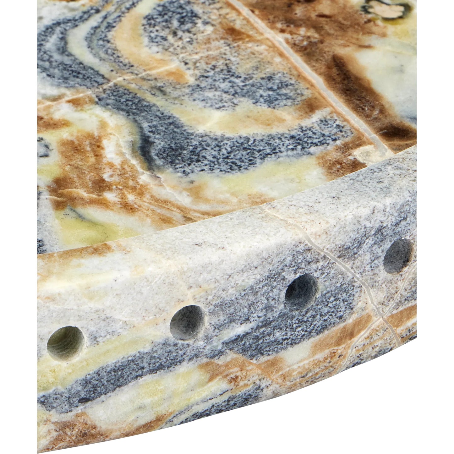 003 SI-2387037 | Closeup | Freya Floral Jade Marble Tray by Currey and Company in natural. Made from floral jade marble in a modern style.