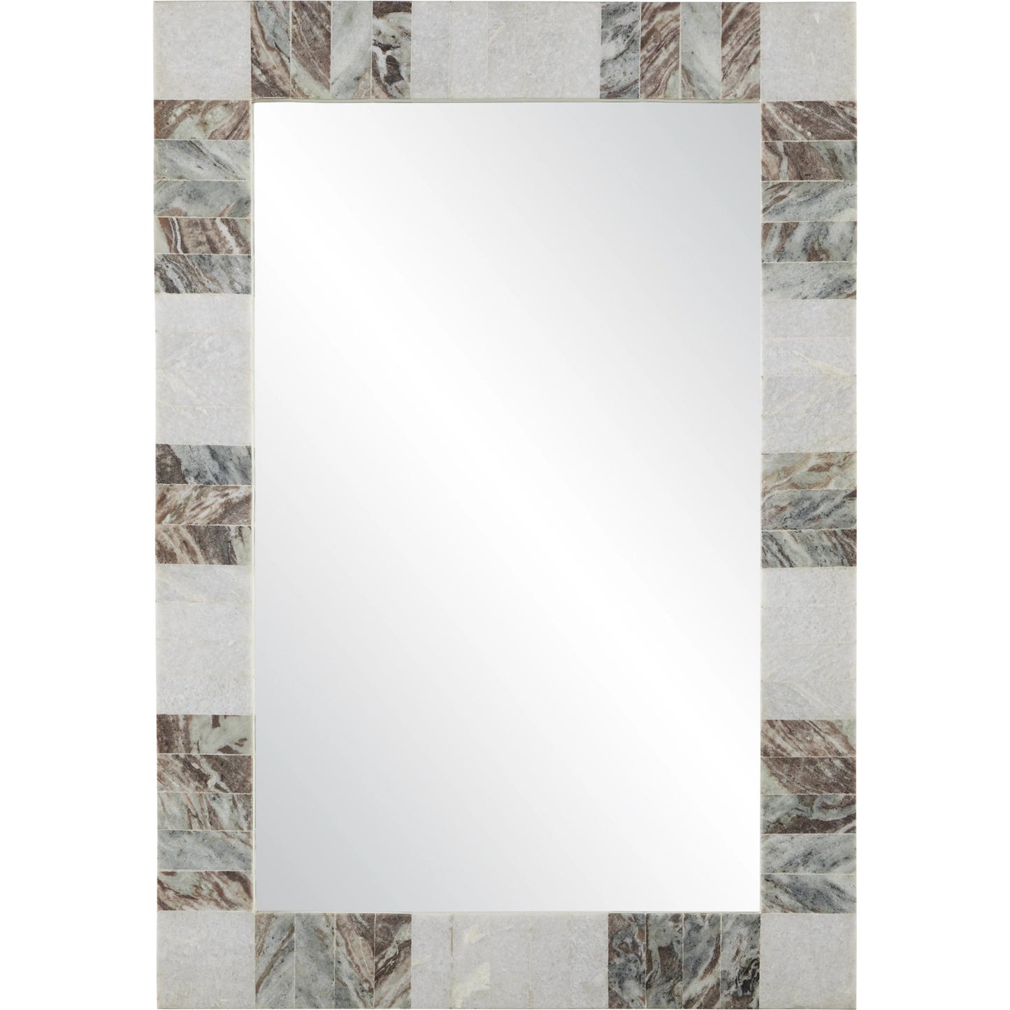 002 SI-1923902 | Primary Silo | Elena Rectangular Mirror by Currey and Company in white, brown, mirror. Made from toronto brown marble, white marble, glass in a modern style.