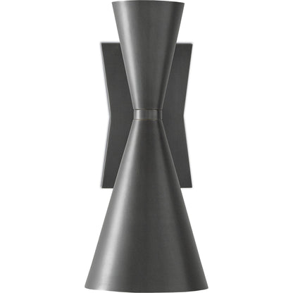Gino Wall Sconce by Currey and Company in dark gray, white interior. Made from metal in a modern style.