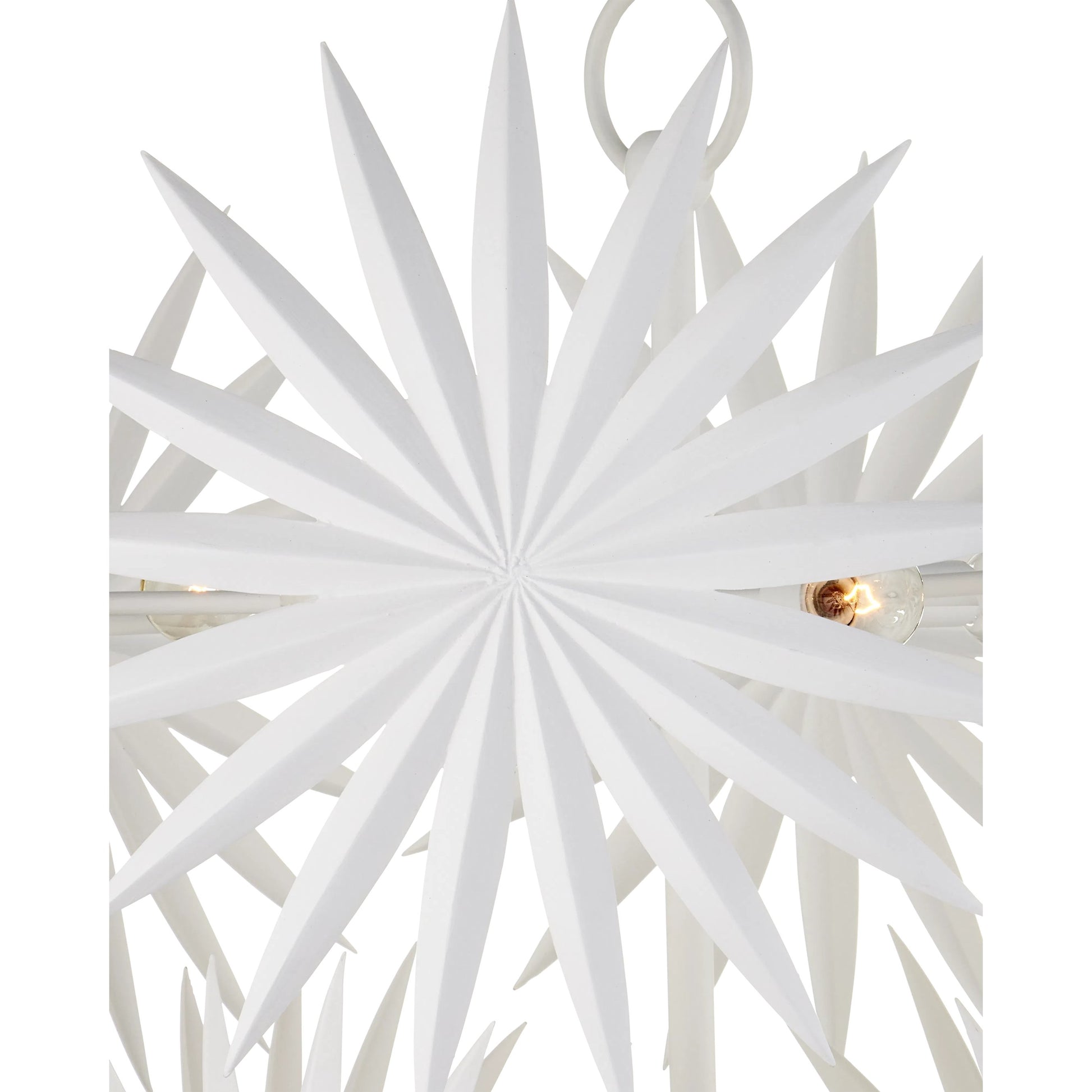 Bismarkia Chandelier by Currey and Company in gesso white. Made from wrought iron in a modern style.