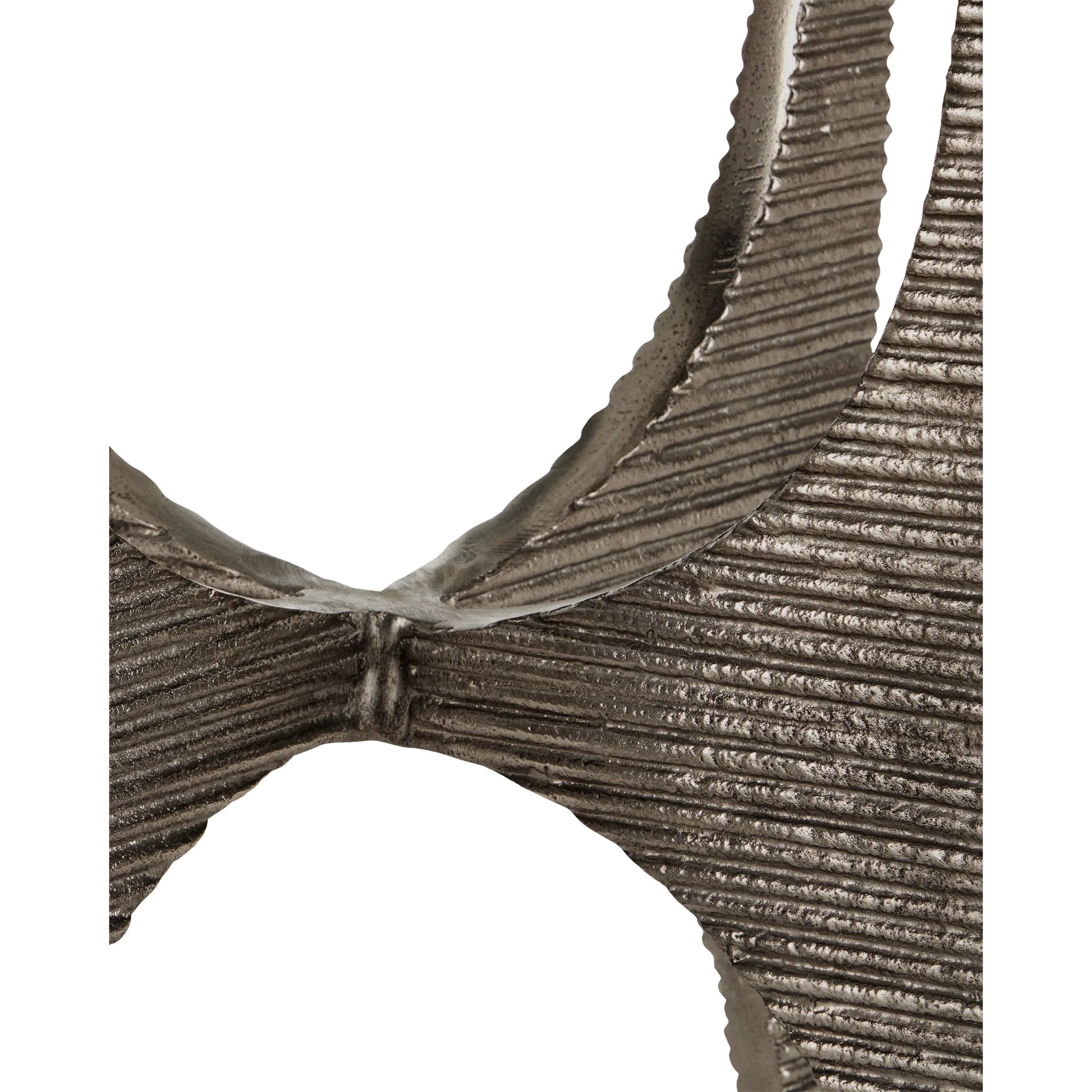 Micha Accent Table by Currey and Company in antique nickel, white. Made from cast aluminum, marble in a modern style.