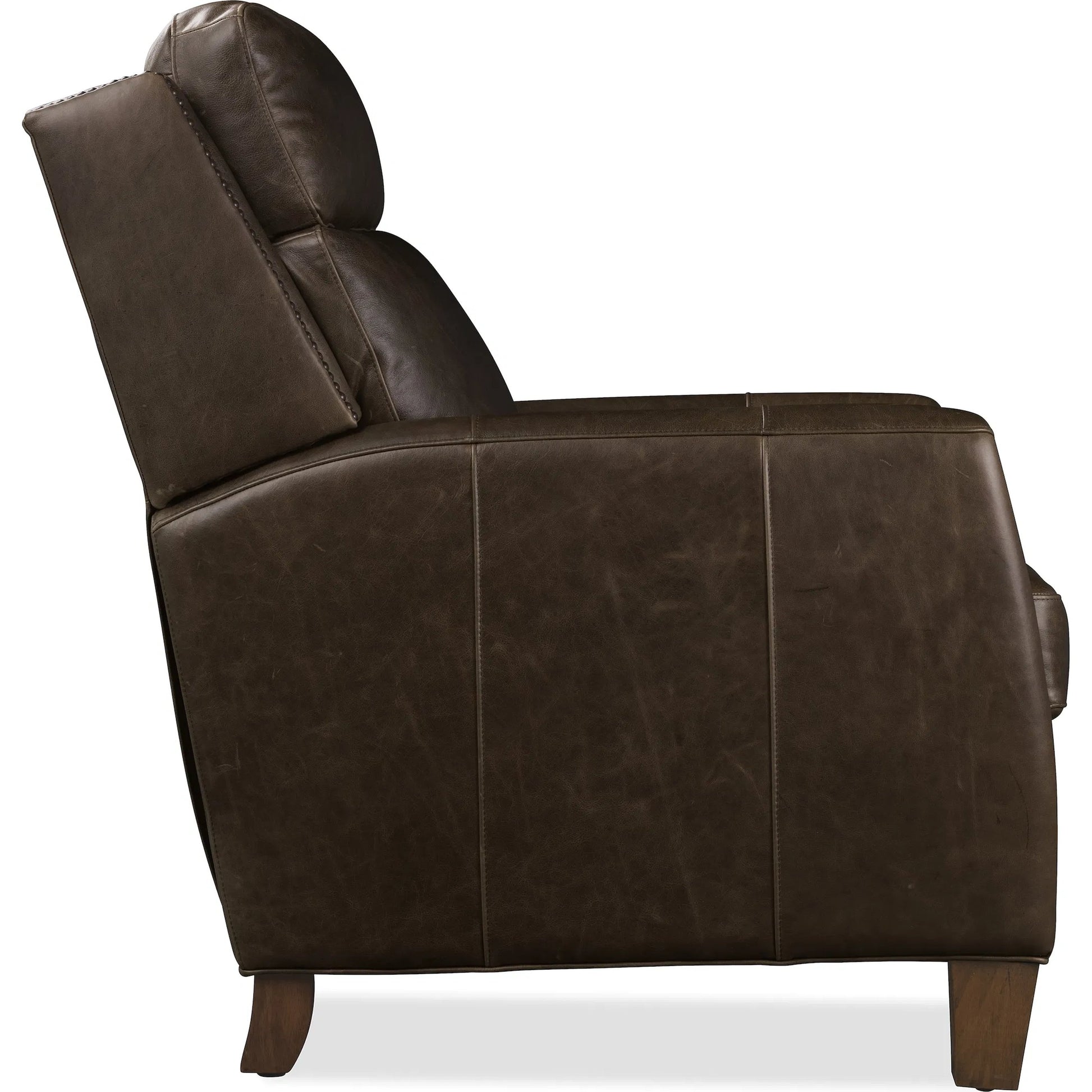 Jacklyn Power Recliner with Pop-Up Headrest by Hooker Furniture in dark wood. Made from leather in a traditional style.