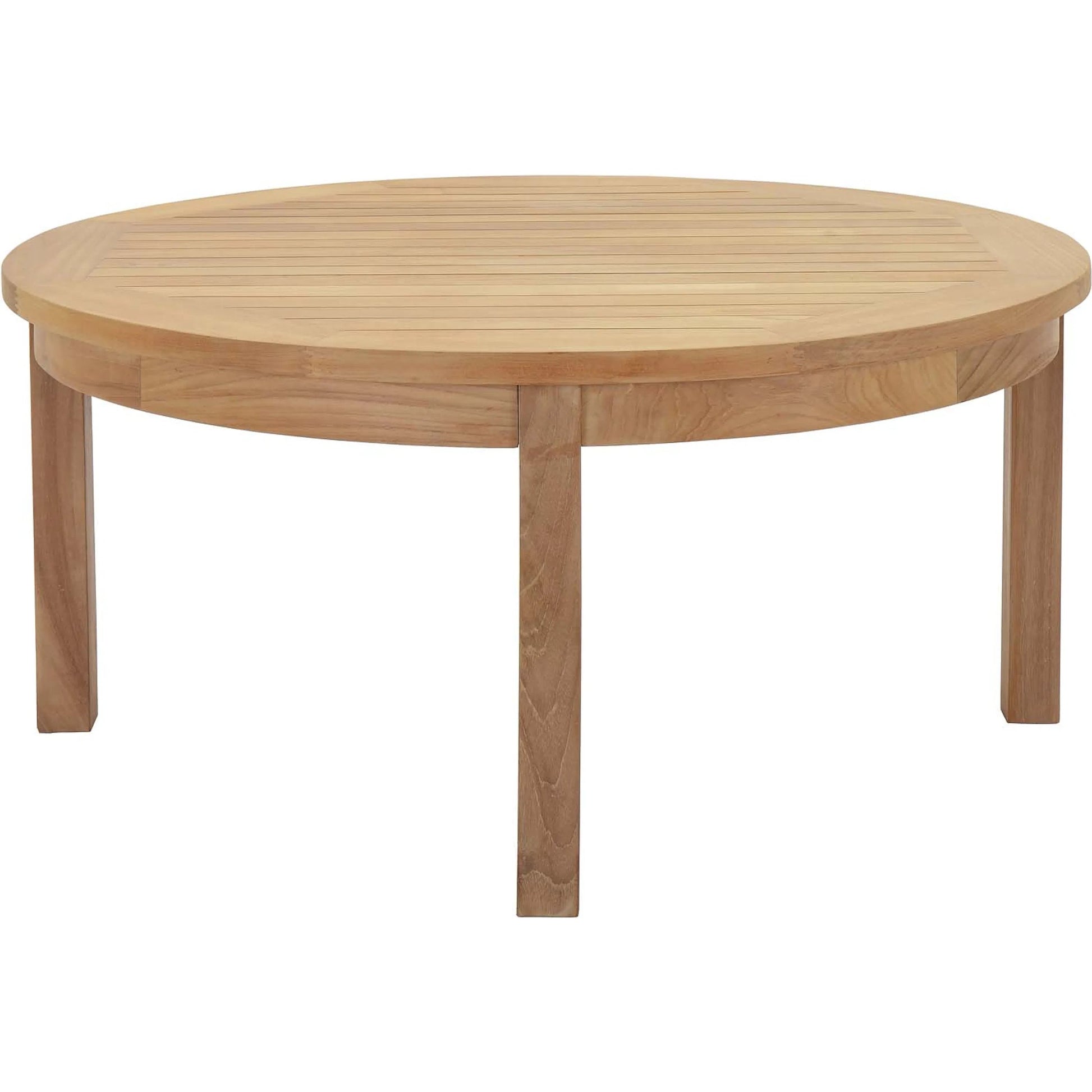 Andover Teak Round Coffee Table by Evans & Londeen in natural. Made from teak wood, cushion density is 24kg, m3 in a modern style.