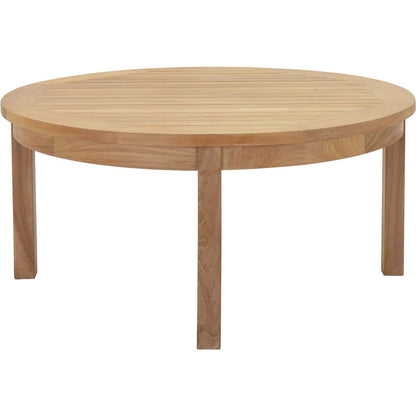Andover Teak Round Coffee Table by Evans & Londeen in natural. Made from teak wood, cushion density is 24kg, m3 in a modern style.