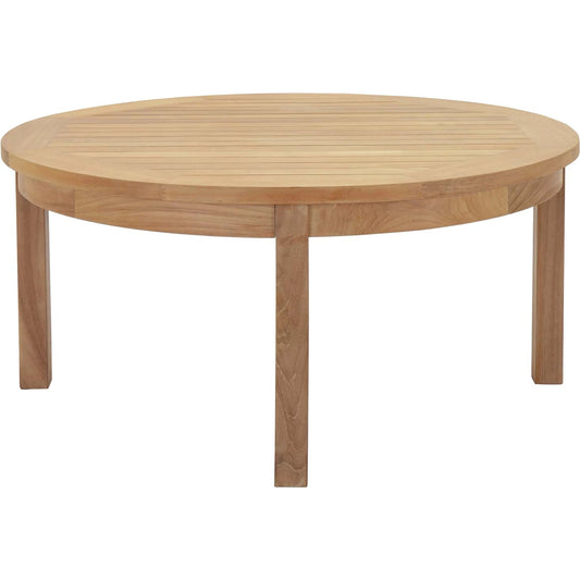 Andover Round Outdoor Coffee Table by Evans & Londeen in natural. Made from teak wood, cushion density is 24kg, m3 in a modern style.