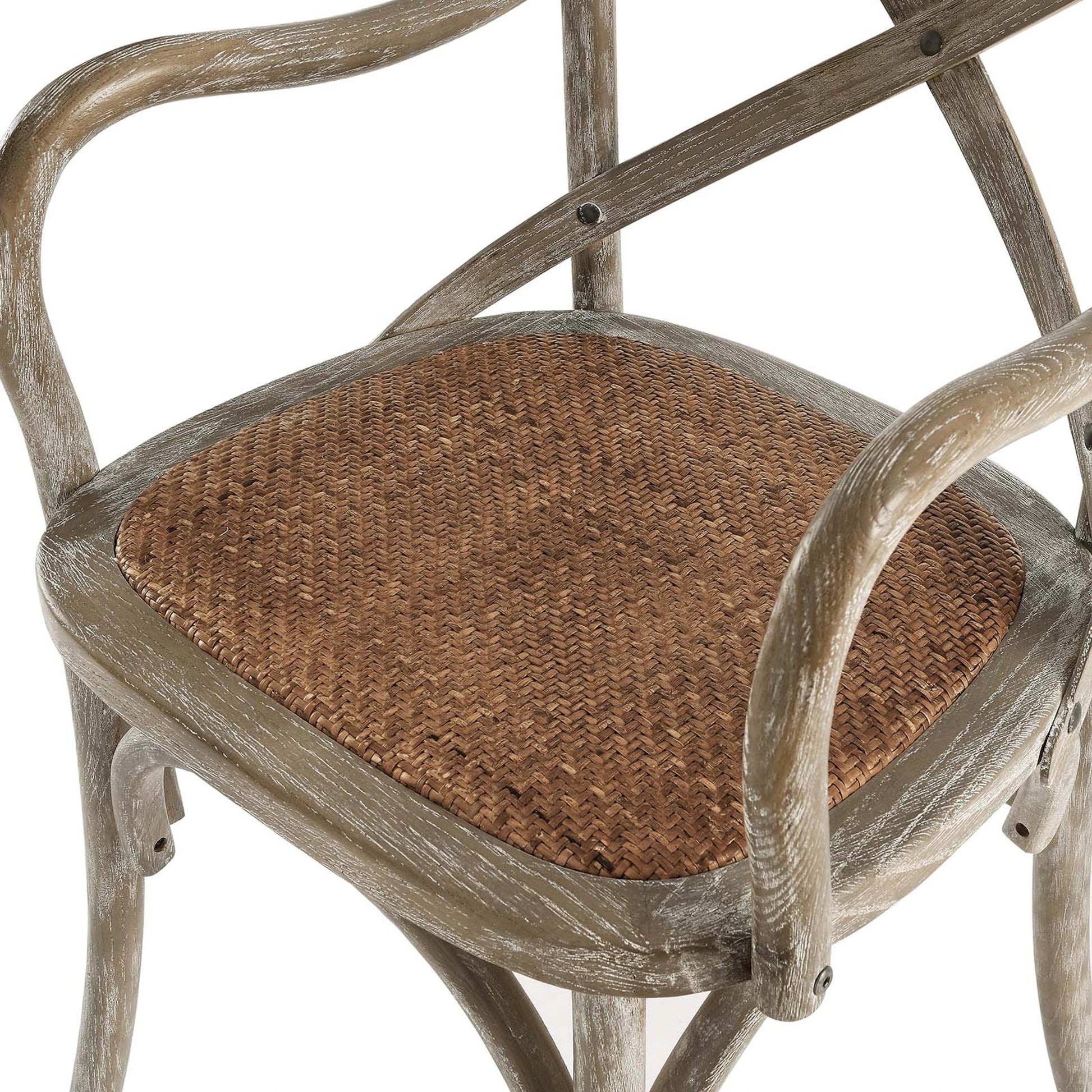 Easton Dining Armchair by Evans & Londeen in walnut. Made from chinese toon, plywood, rattan in a cottage & farmhouse style.