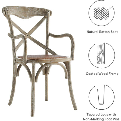 Easton Dining Armchair by Evans & Londeen in walnut. Made from chinese toon, plywood, rattan in a cottage & farmhouse style.