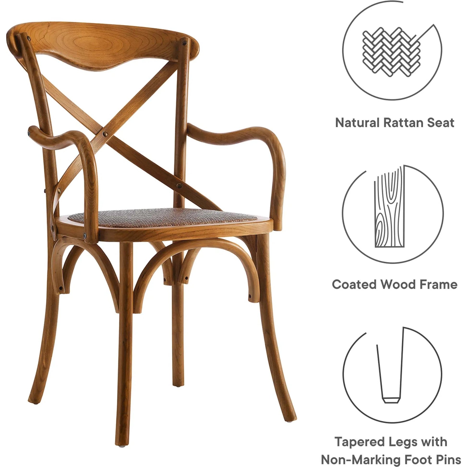Easton Dining Armchair by Evans & Londeen in walnut. Made from chinese toon, plywood, rattan in a cottage & farmhouse style.