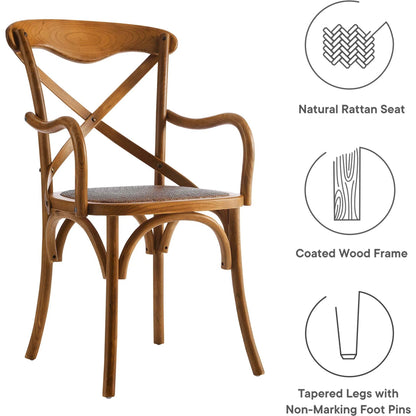 Easton Dining Armchair by Evans & Londeen in walnut. Made from chinese toon, plywood, rattan in a cottage & farmhouse style.