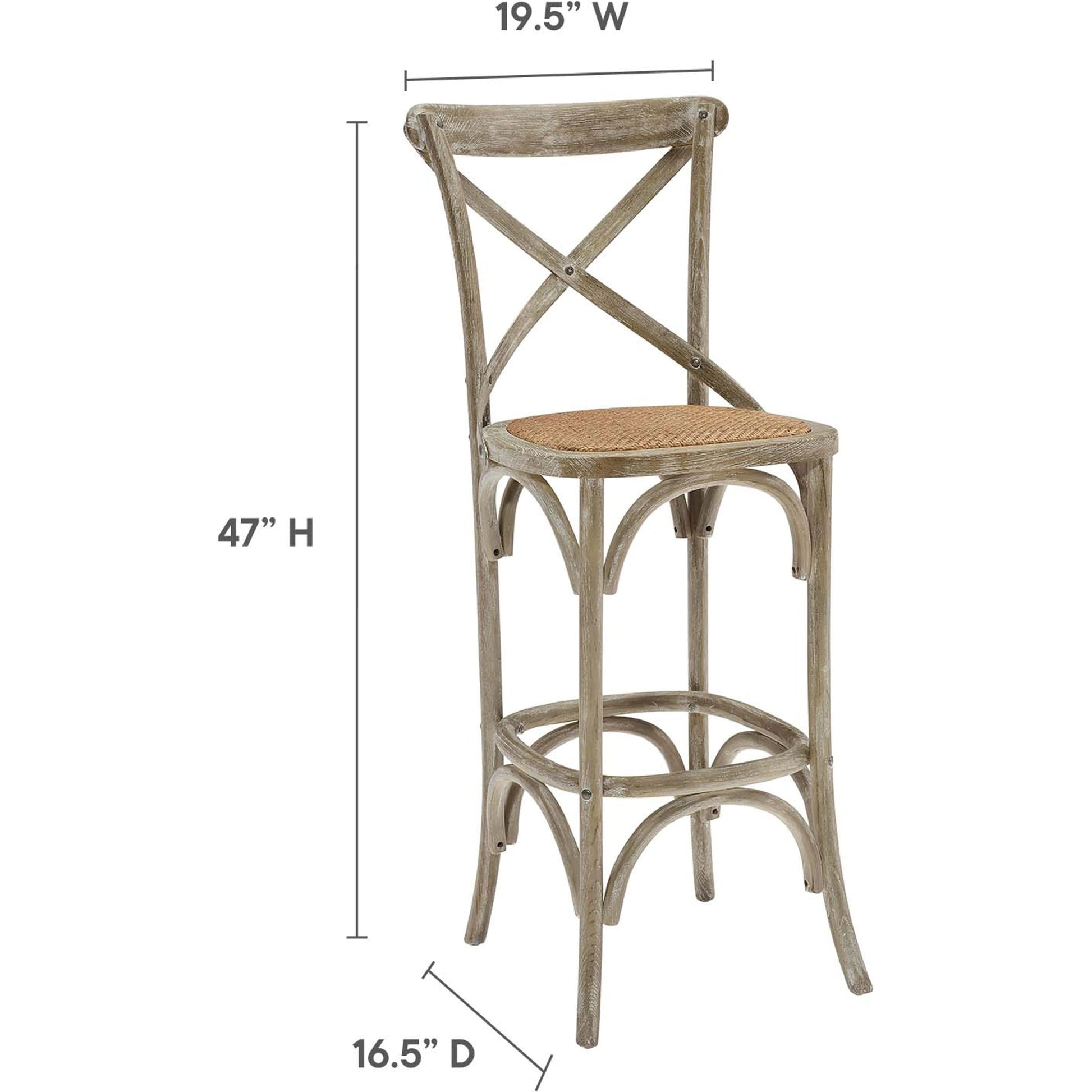 Easton Bar Stool by Evans & Londeen. Made from edge chinese elm wood, middle p2 plywood, top rattan, white foot pins in a cottage & farmhouse style.