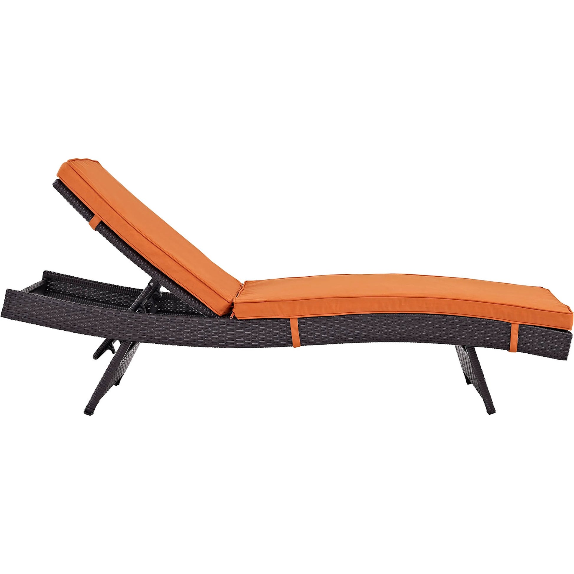 Amelia Outdoor Patio Chaise by Evans & Londeen. Made from synthetic rattan weave, powder coated aluminum, cushion density is 24kg, m3 in a modern style.