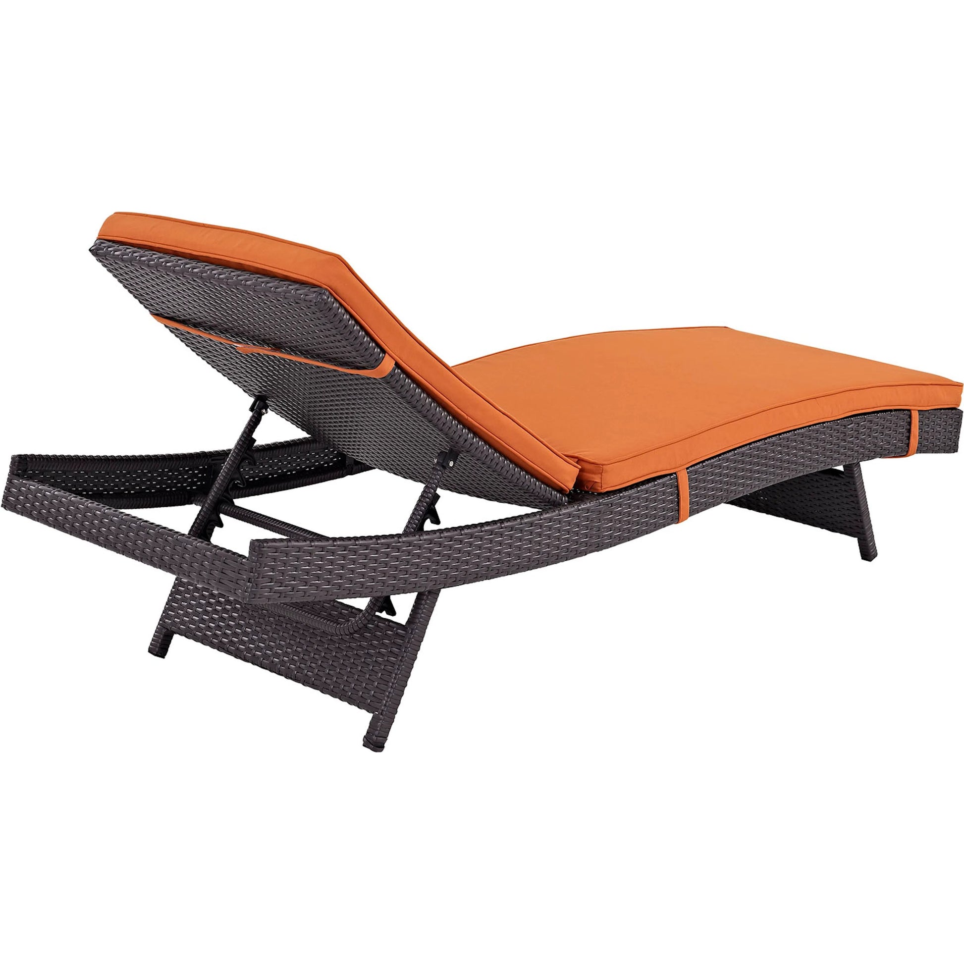 Amelia Outdoor Patio Chaise by Evans & Londeen. Made from synthetic rattan weave, powder coated aluminum, cushion density is 24kg, m3 in a modern style.